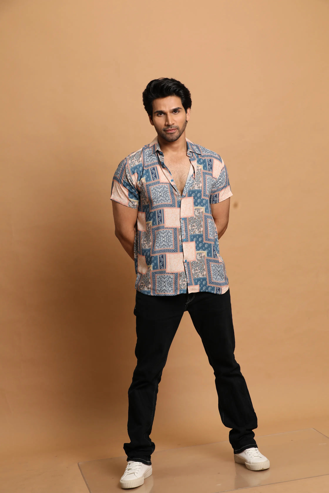 Blue and Cream Design Resort Shirt
